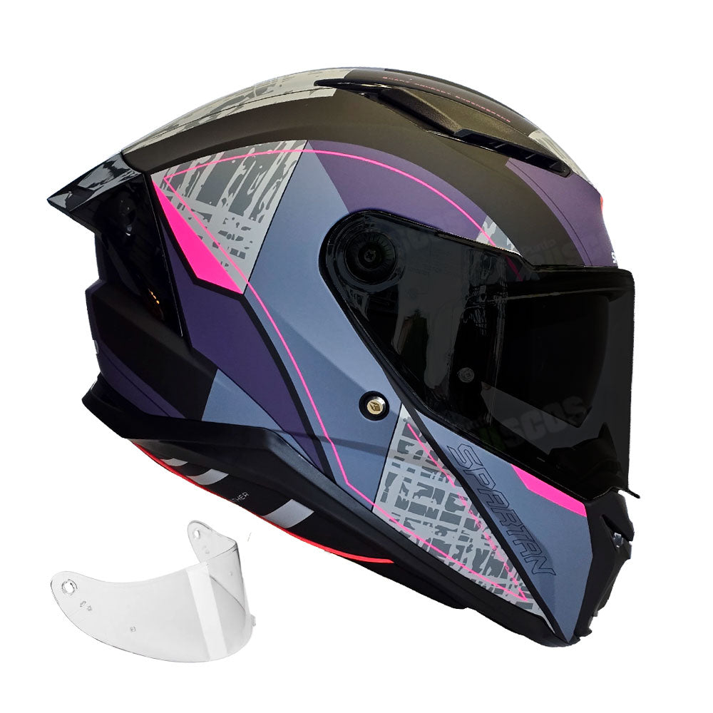 Casco integral Spartan Panther SV Detroit Fucsia Gris + Visor humo