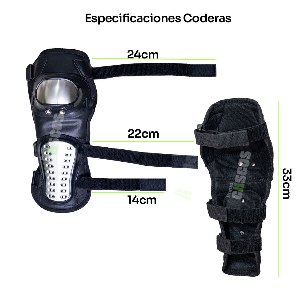 Combo de protección para motociclista Kit de Rodilleras y Coderas Metalicas GX + Guantes Race Tribe