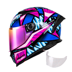 Casco integral MT Braker 2 Fury Fucsia Azul + Visor iridium rosa