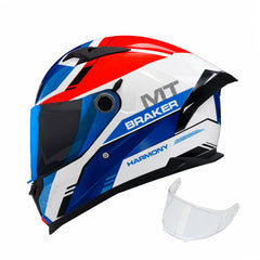 Casco integral MT Braker 2 Harmony Blanco Azul Rojo + Visor iridium Azul
