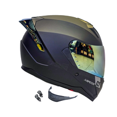 Casco Integral X-Sports M67 Solid Negro Visor Iridium oro + Alerón