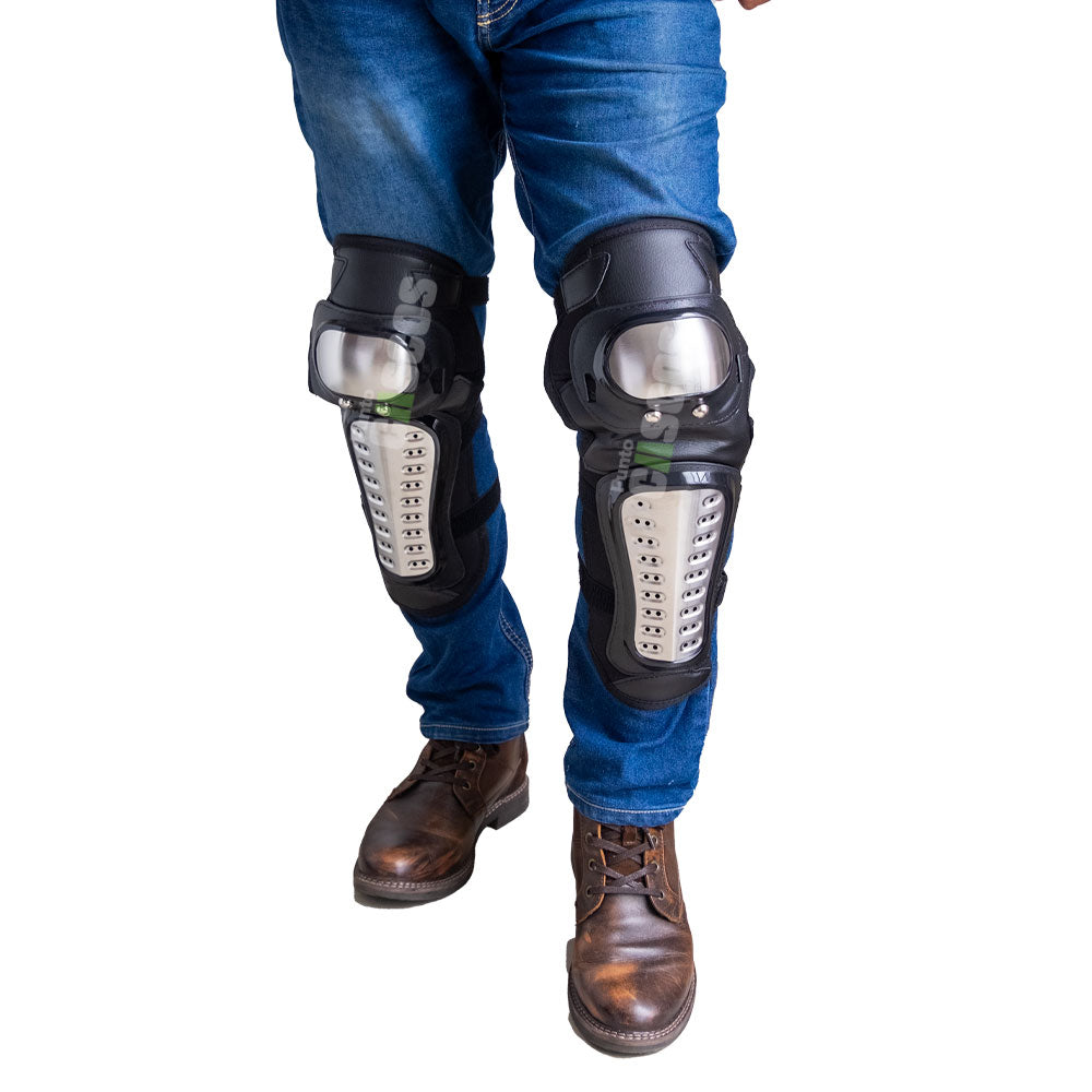 Combo de protección para motociclista Kit de Rodilleras y Coderas Metalicas GX + Guantes Race Tribe