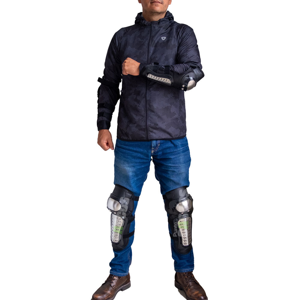 Combo Protector de espalda +Rodilleras + Coderas Metalicas GX + Guantes