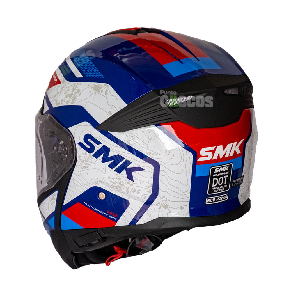 Casco Abatible SMK Gullwing Navigator Blanco Azul Rojo