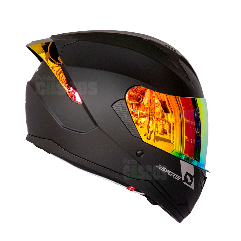 Casco Integral X-Sports M67 Solid Negro Visor Iridium Rojo