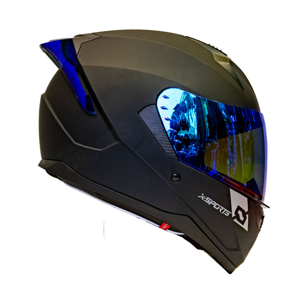 Casco Integral X-Sports M67 Solid Negro Visor Iridium Azul