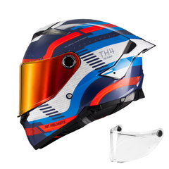 Casco integral MT Thunder 4R Revelant Blanco Azul Rojo + Visor Rojo fuego