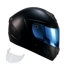 Casco Integral KNT 878 Negro mate + visor iridium Azul