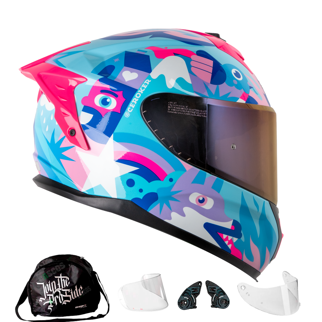 Casco Integral Shaft Pro 610 Doble Visor Magic World Azul