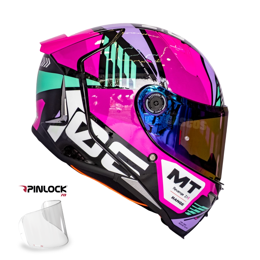 Casco integral MT Revenge 2s Rage Azul Brillo visor iridium + Pinlock 70