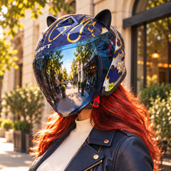 Casco Abierto  Shaft 226 Antient Azul Dorado + Orejas de gato
