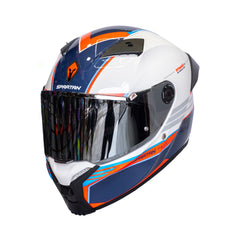 Casco integral Spartan Fenix Slab Blanco Azul Naranja