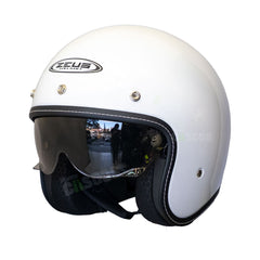 Casco Abierto ZEUS 389 Tipo Custom Blanco Brillo + Burbuja Plata