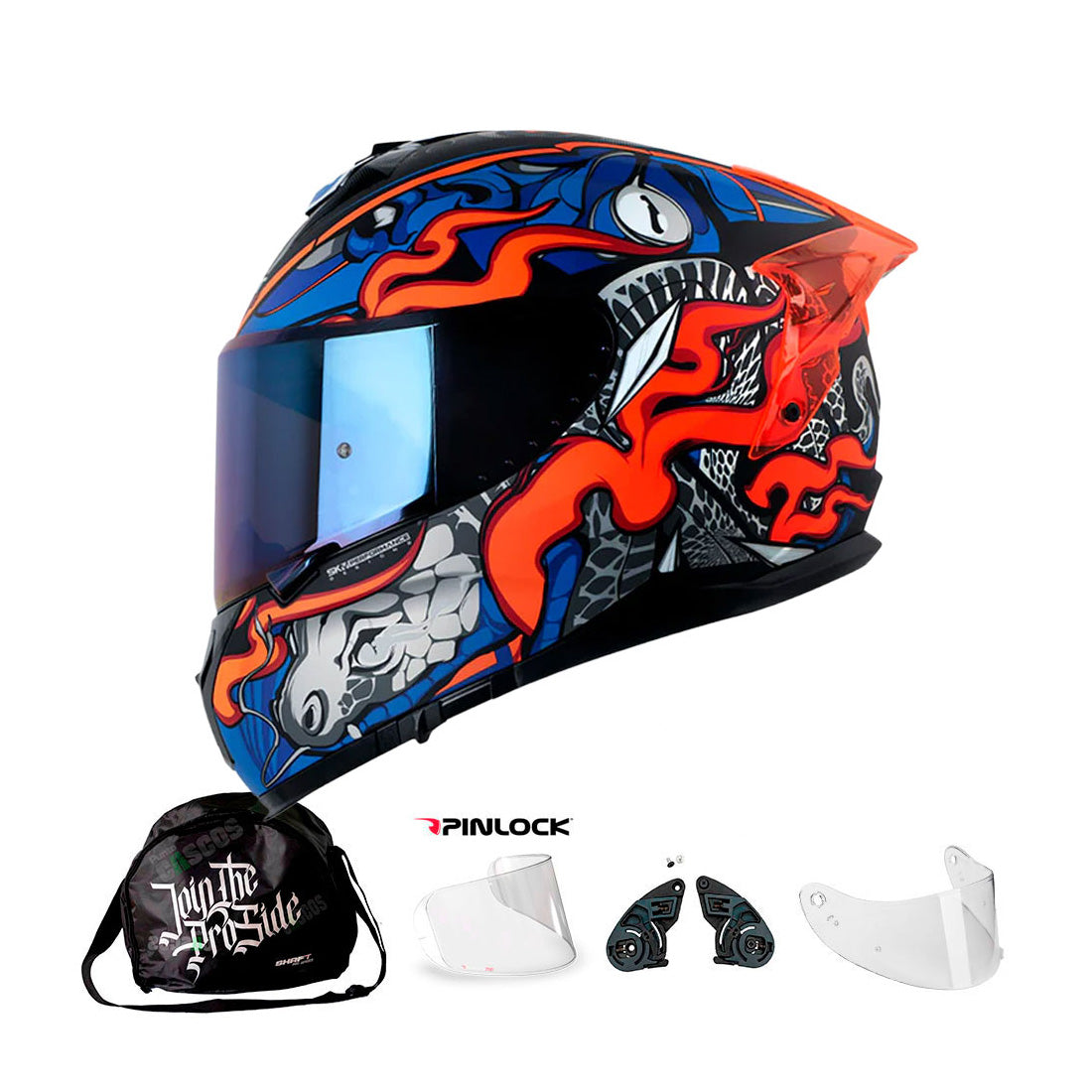 Casco Integral Shaft Pro 610 Doble Visor The reptulex Azul Naranja