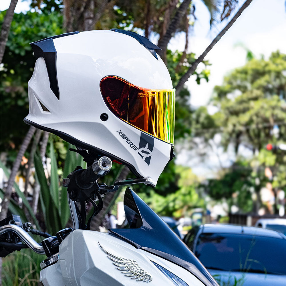 Casco Integral X-Sports V151 Solid Blanco + Visor Iridium Fuego