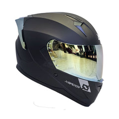 Casco Integral X-Sports M67 Solid Negro Visor Iridium oro + Alerón