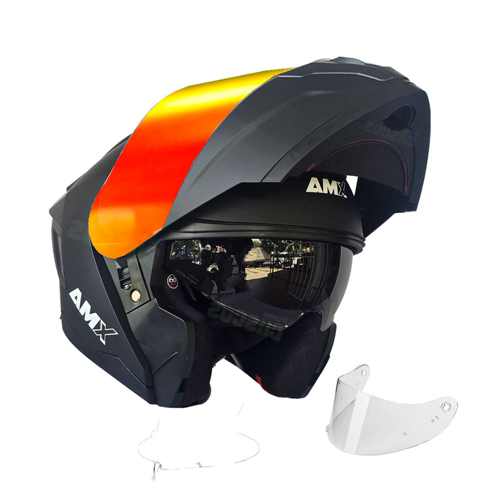 Casco Abatible AMX Nexo Solid Negro + Visor Rojo